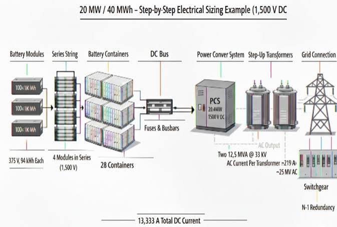 Step-by-step BESS electrical sizing example